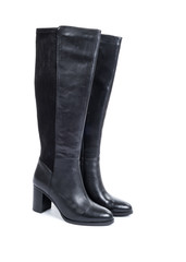 Women's Knee High Black Leather Boots Isolated on White