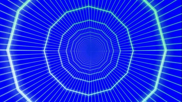 Animazione convergente tunnell a griglia fluorescente su sfondo chroma key