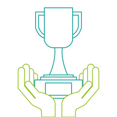 hands human with trophy cup winner icon vector illustration design