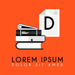 Stack of books with additional initial D logo in h simple and neat design