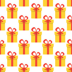 Christmas seamless pattern with yellow gift boxes. Christmas background. Vector illustration
