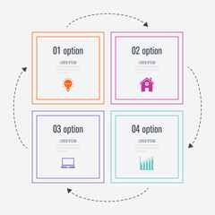 Business infographics template 4 steps with square