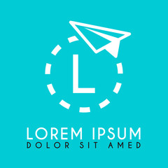 white paper plane logo with the letter L in the middle and the dashed plane path.
