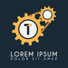 Double Gear Logo With Black Background. Gear Logo With Letter T in the Middle