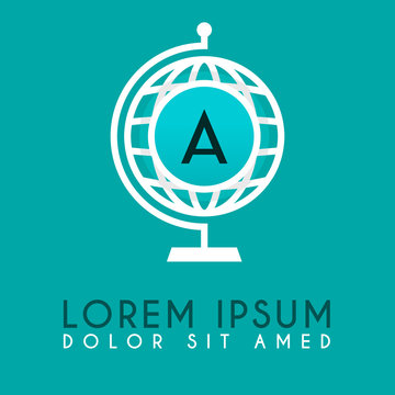 Globe white logo with the letter A in the middle. Globe Logo With Background green tosca.