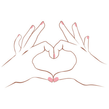 Lineart illustration of hands making heart symbol love concept