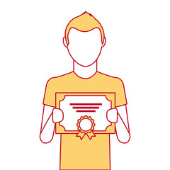 man winner with diploma vector illustration design