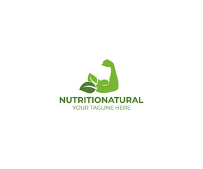 Natural Nutrition Logo Template. Muscles Vector Design. Gym Illustration