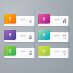 Business infographics template 6 steps with square