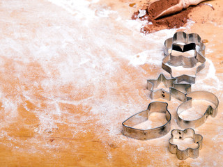 Preparing Christmas cookies. Cookies ingredients, copy space.