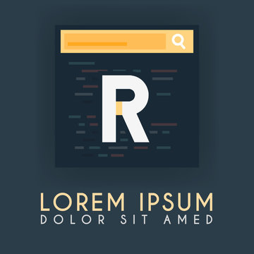 Editor Code Letter R Logo. R Letter Design Web Developer and Search Engine Software