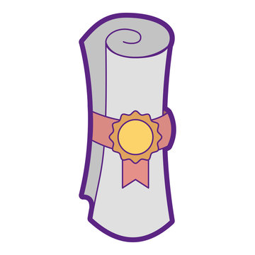 winner diploma rolled with medal vector illustration design