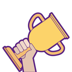 hands human with trophy cup winner icon vector illustration design