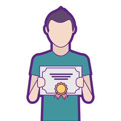 man winner with diploma vector illustration design