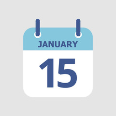 Flat icon calendar 15th of January isolated on gray background. Vector illustration.