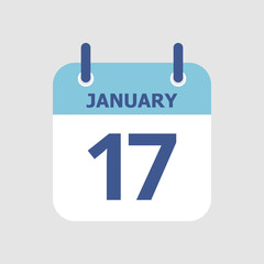 Flat icon calendar 17th of January isolated on gray background. Vector illustration.