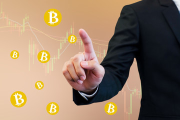 close up investor holding stethoscope with bitcoin sign for checking investment risk , business financial concept