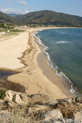Panoramic view of Sykia Beach at Sithonia peninsula, Chalkidiki, Central Macedonia, Greece