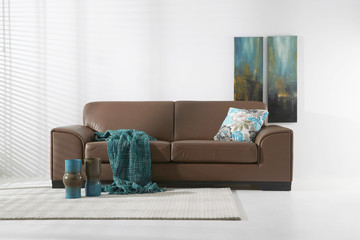 Fototapeta na wymiar white living room style with brown chair style