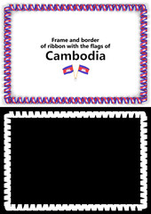 Frame and border of ribbon with the Cambodia flag for diplomas, congratulations, certificates. Alpha channel. 3d illustration