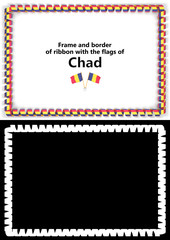 Frame and border of ribbon with the Chad flag for diplomas, congratulations, certificates. Alpha channel. 3d illustration