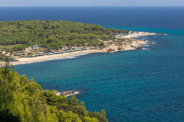 Fototapeta na wymiar Panoramic view of Platanitsi Beach at Sithonia peninsula, Chalkidiki, Central Macedonia, Greece