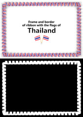 Frame and border of ribbon with the Thailand flag for diplomas, congratulations, certificates. Alpha channel. 3d illustration