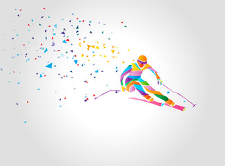 Fototapeta na wymiar Giant Slalom Ski Racer silhouette. Color illustration