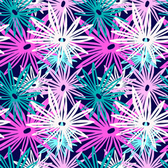 Flowers seamless hand craft expressive ink pattern.