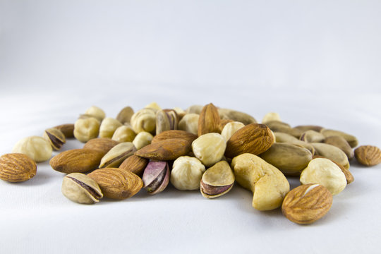 Several Nuts Isolated on White Background 