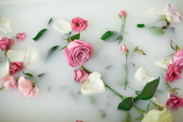 Milk in bath with roses