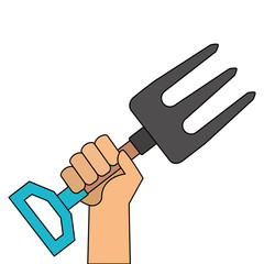 hand with gardening rake vector illustration design