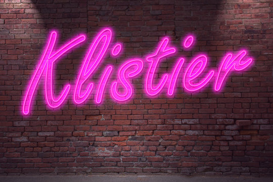 Leuchtreklame Klistier Analsex an Ziegelsteinmauer
