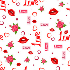 Love seamless pattern. Romantic seamless pattern with hearts, lips. Valentines day decoration texture. Love concept. Wedding invitation
