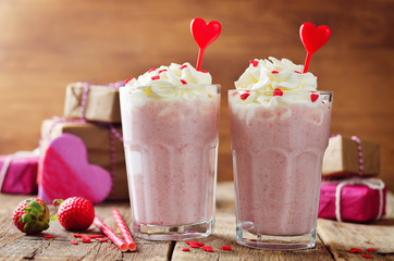 Valentines Strawberry banana milkshake with whipped cream
