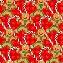 Seamless Pattern. Candy Cane and Gingerbread
