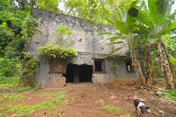 Remains of Japanese military buildings on Eten island  in the Truk Lagoon

