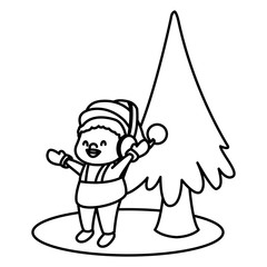 Cute boy and christmas tree cartoon