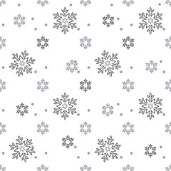 Snowflakes seamless pattern. Snow falls background. Symbol winter, Merry Christmas holiday, Happy New Year celebration Vector illustration