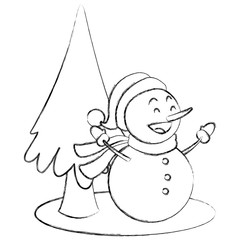 Snowman and tree christmas cartoon