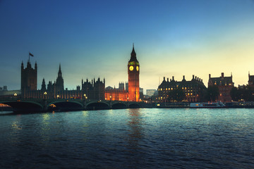 Fototapeta na wymiar Big Ben and Westminster at sunset, London, UK