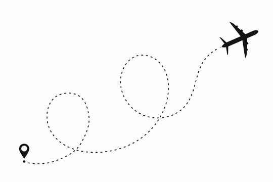 Airplane Path In Dotted Line Shape. Route Of Plane Isolated On White Background