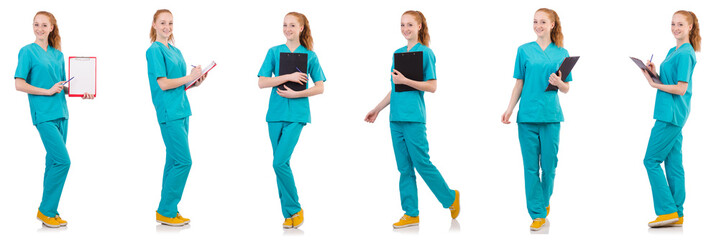 Woman-doctor with binder  isolated on white