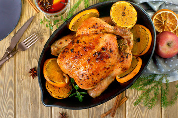 baked chicken on the Christmas table