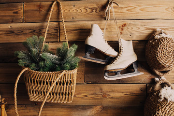 Christmas decoration home interior or office. decor and props for Christmas photo shoot. toys and...