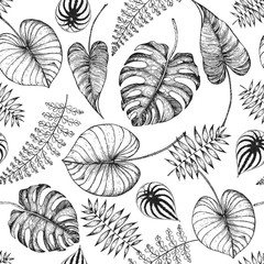 Tropical palm leaves seamless pattern. Vector illustration leaves of palm. Jungle pattern. Print on cloth template.