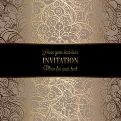 Vintage baroque Wedding Invitation template with butterfly background. Traditional decoration for wedding. Vector illustration in beige and gold