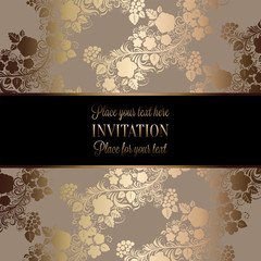 Vintage baroque Wedding Invitation template with butterfly background. Traditional decoration for wedding. Vector illustration in beige and gold