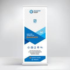 Roll-up banner design, layout of the booth for conferences, presentations, promotions and events, modern abstract graphic style