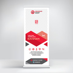 Roll-up banner design, layout of the booth for conferences, presentations, promotions and events, modern abstract graphic style